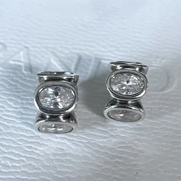 Two Authentic Pandora Sterling Silver 925 & Clear CZ Oval Lights Charms - Picture 4 of 4